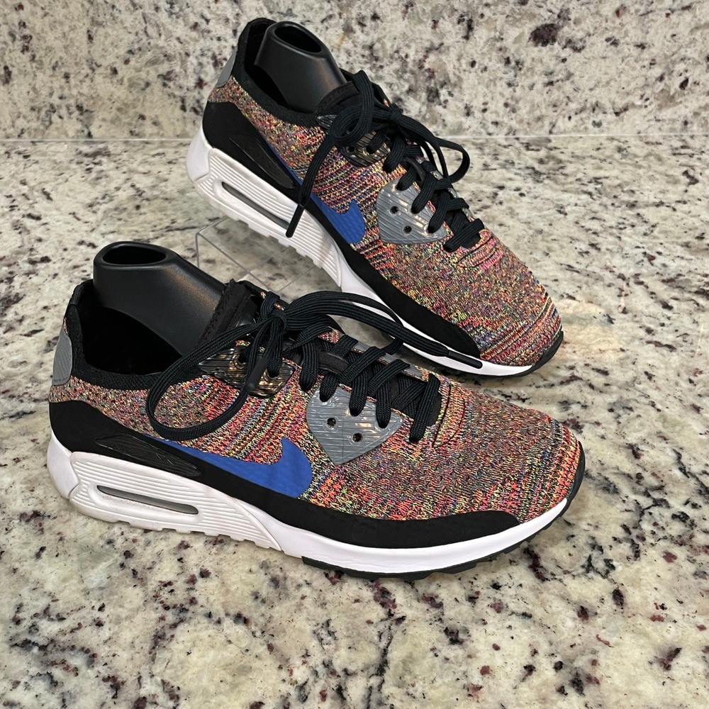 Nike Air Max 90 Ultra 2.0 Flyknit Multi-Color Blue‎ Swoosh 881109-001 Womens 7